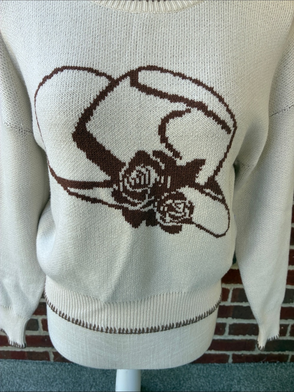 Women’ Western Whipstitched Cream Sweater - Picture 12 of 13